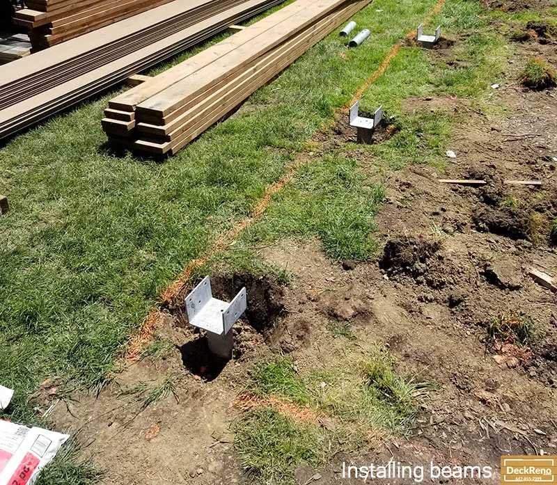 New Deck - installing beams A deckreno 